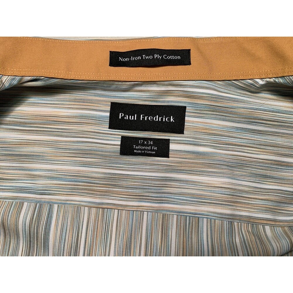 Paul Fredrick Non-Iron Two Ply 100%  Cotton Tailored Fit  Shirt 17x34 Stripes